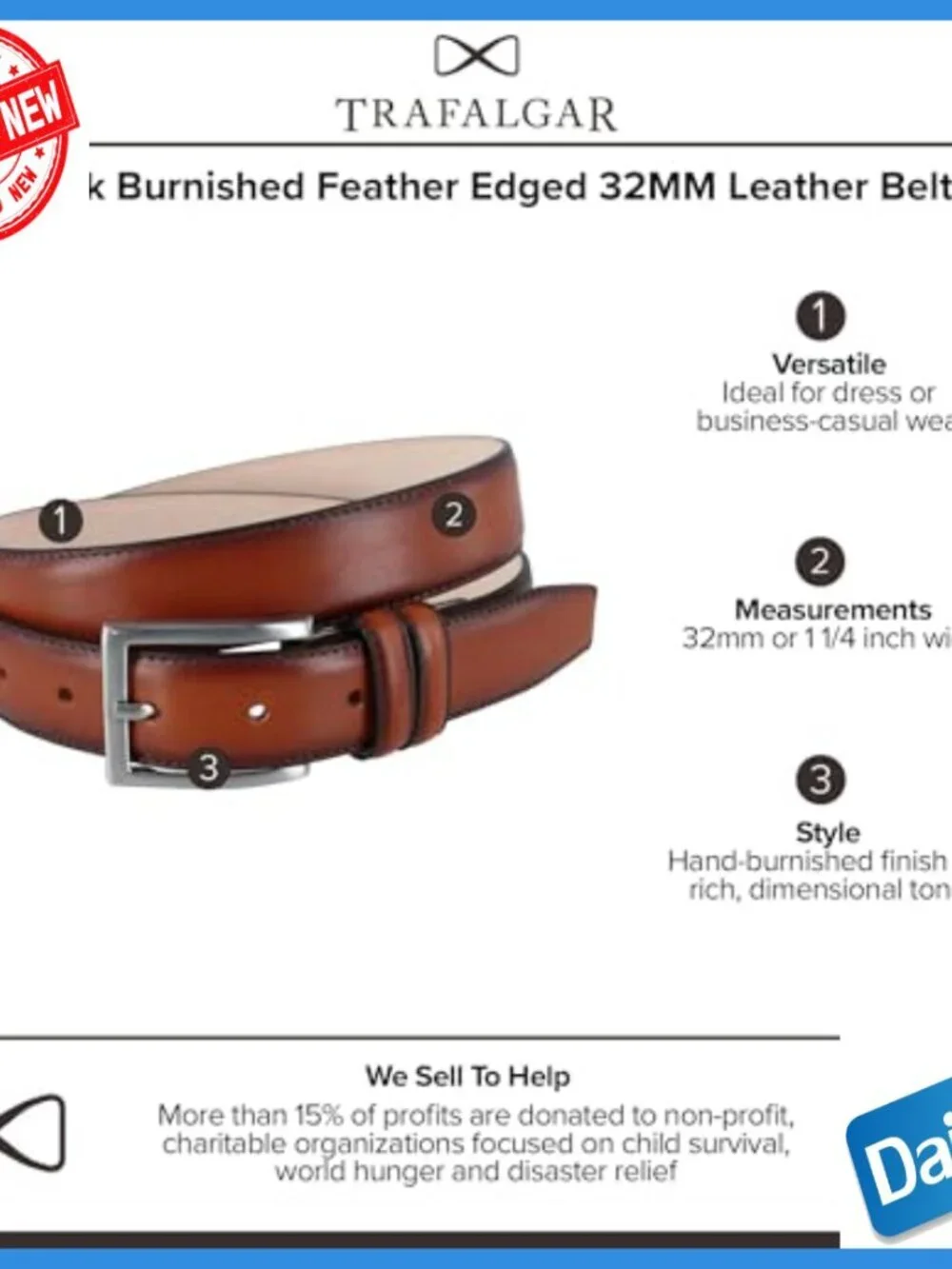 32mm Full-Grain Leather Dress Belt, Feather Edged, Silver Buckle